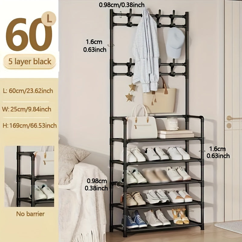 Multi-Functional Metal Shoe and Hat Rack with 8 Hooks for Entryway and Living Room Organization