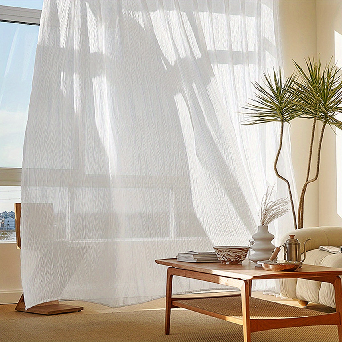 White Sheer Curtain with Rod Pocket for Living Room and Bedroom Decor