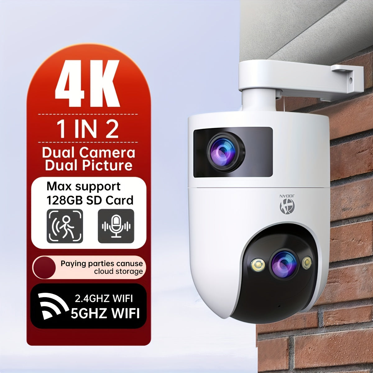 4K Dual Camera Security System with WiFi, Night Vision, Indoor Outdoor