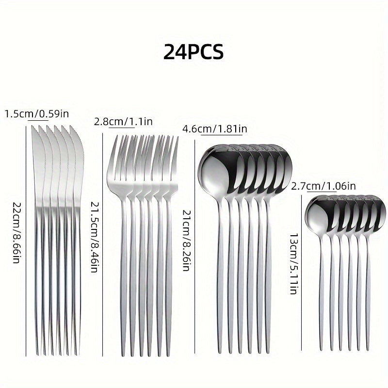 24-Piece Stainless Steel Flatware Set High-Temperature Resistant Rust-Proof Golden Finish