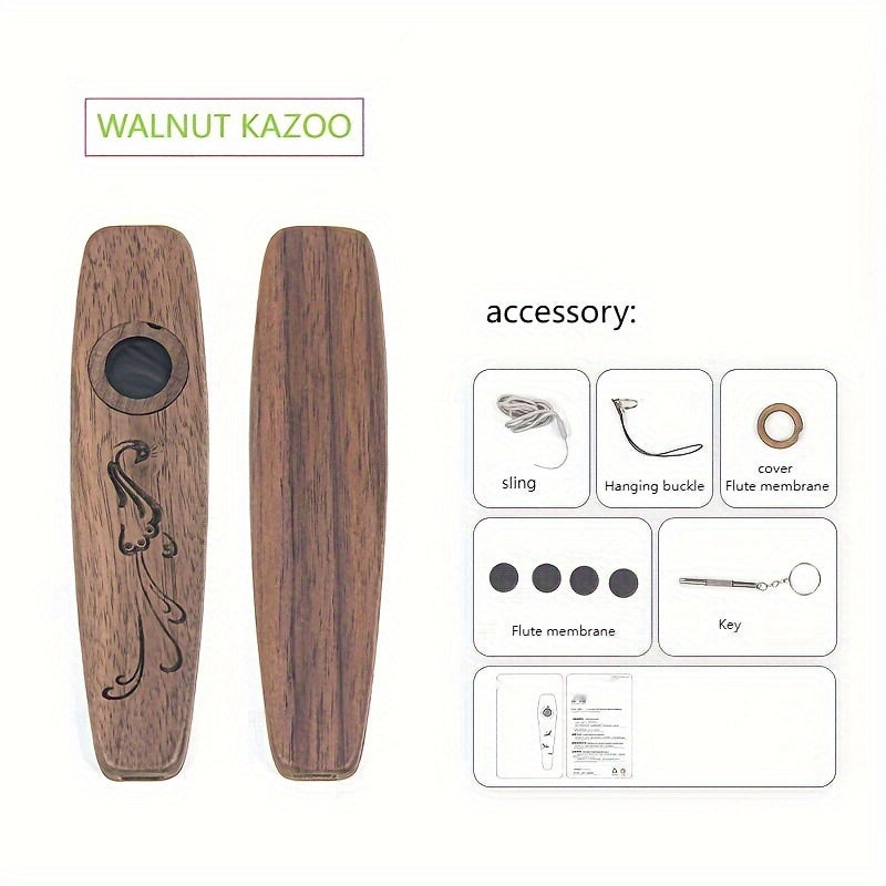 Red Pear Wood Kazoo Musical Instrument Polished Reddish Brown Easy to Play