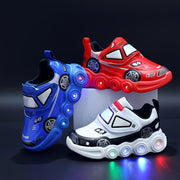 Kids LED Light-Up Sneakers Blue Red Car Design Anti-Slip Casual Sporty Shoes for Boys Girls