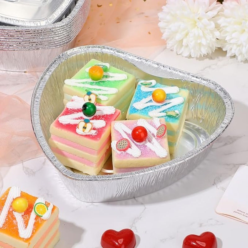 12 Heart-Shaped Aluminum Foil Pans for Baking Roasting and Insulation