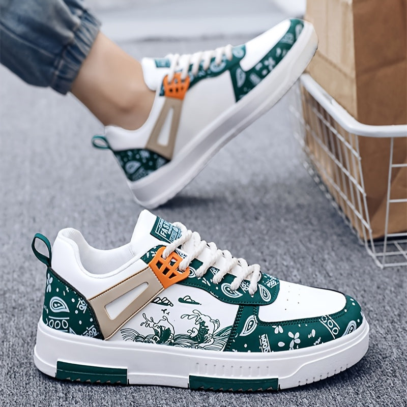 Men's Casual Skate Sneakers Fabric Upper PVC Sole All-Season Slip-Resistant Durable