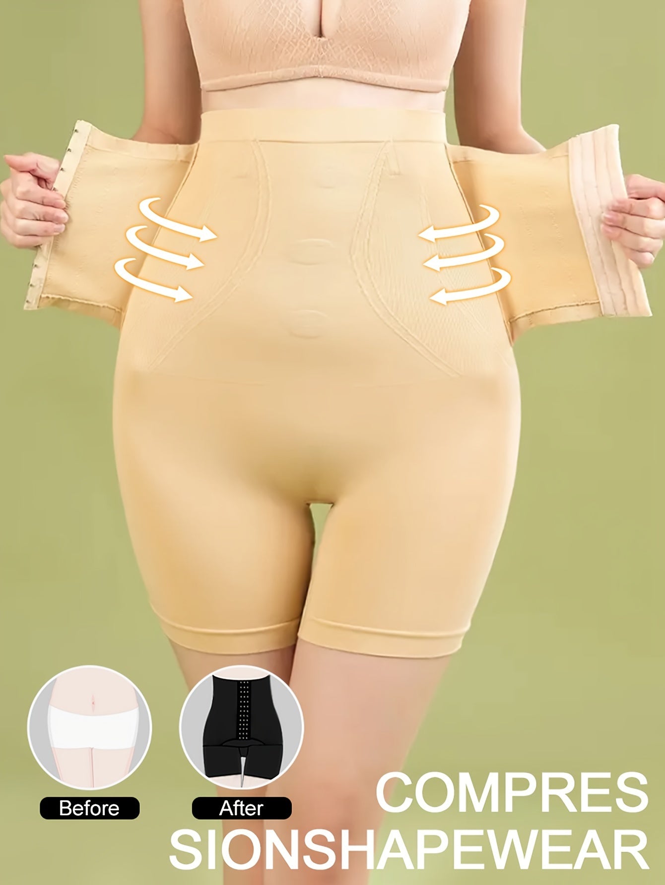 High-Waist Thigh Slimmer Shapewear Shorts for Women Nylon Spandex Solid Color Button Front