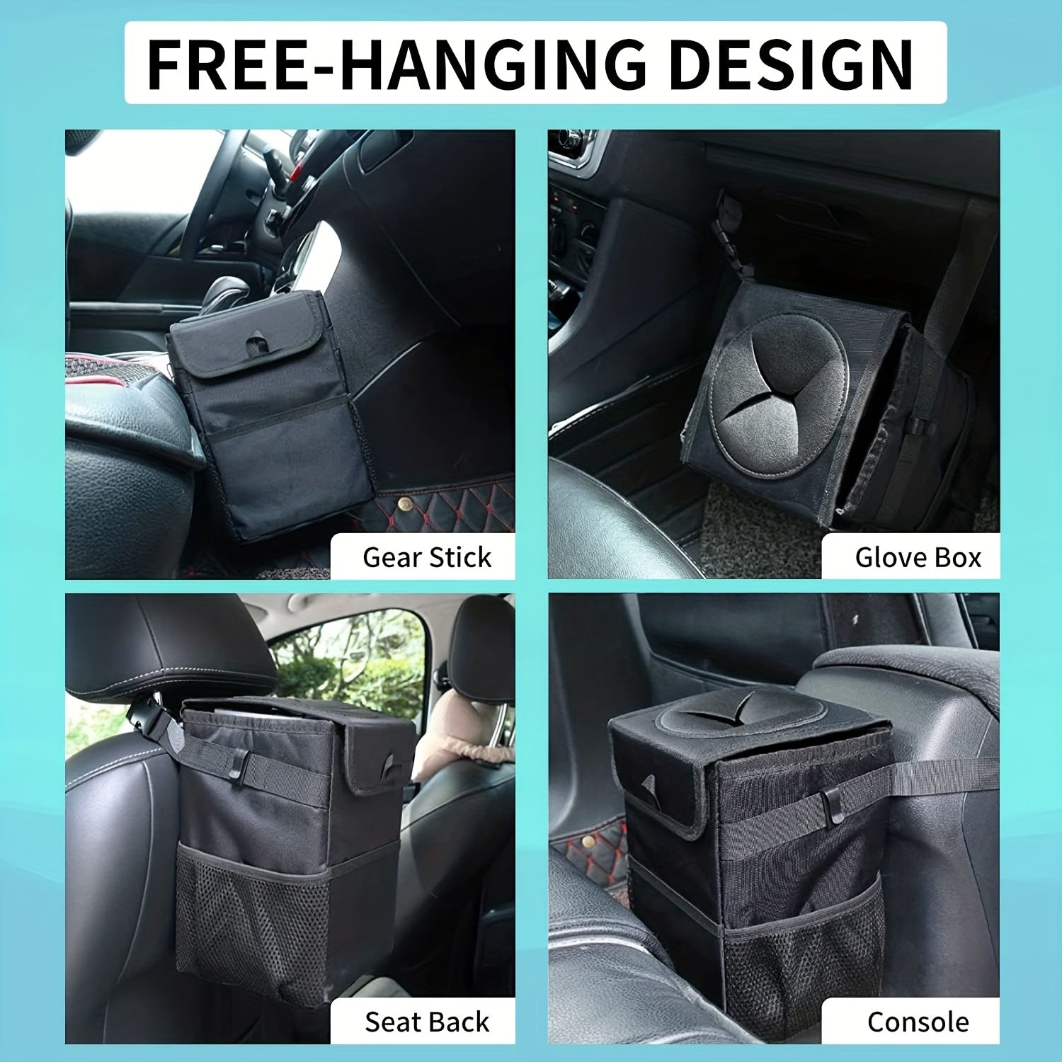Cubo de basura para coche, de poliéster impermeable, a prueba de fugas, colgante y con almacenamiento