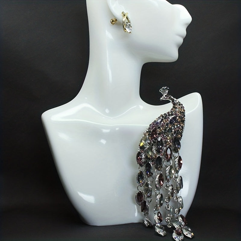 Vintage Peacock Pattern Brooch with Tassel Detail Clothing Accessory