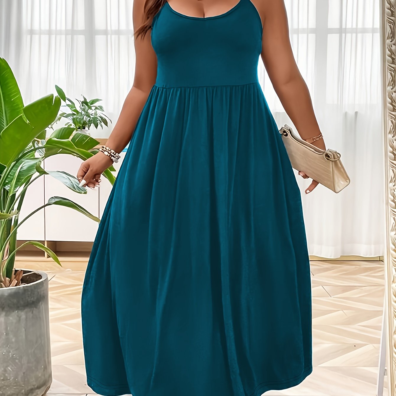 Plus Size Women's Sleeveless Nightgown Black Knee-Length Sleep Dress Lounge Wear