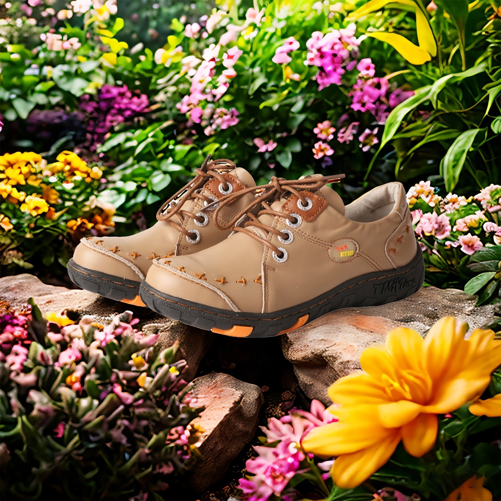 Women All-Season Casual Sneakers TPR Sole Lace-Up Black Orange