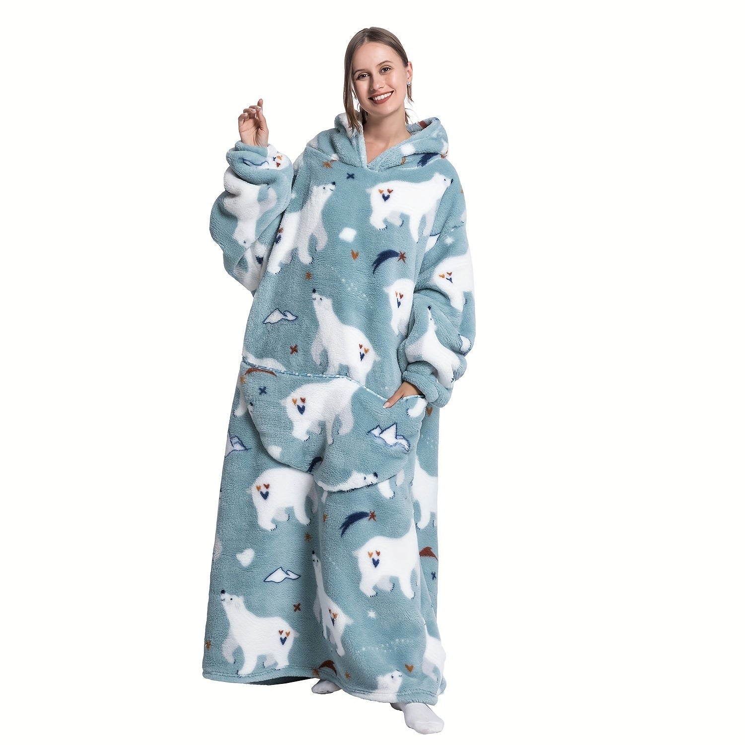 Oversized Hooded Blanket Sweatshirt for Women and Men Sherpa Fleece Warm Wearable Blanket