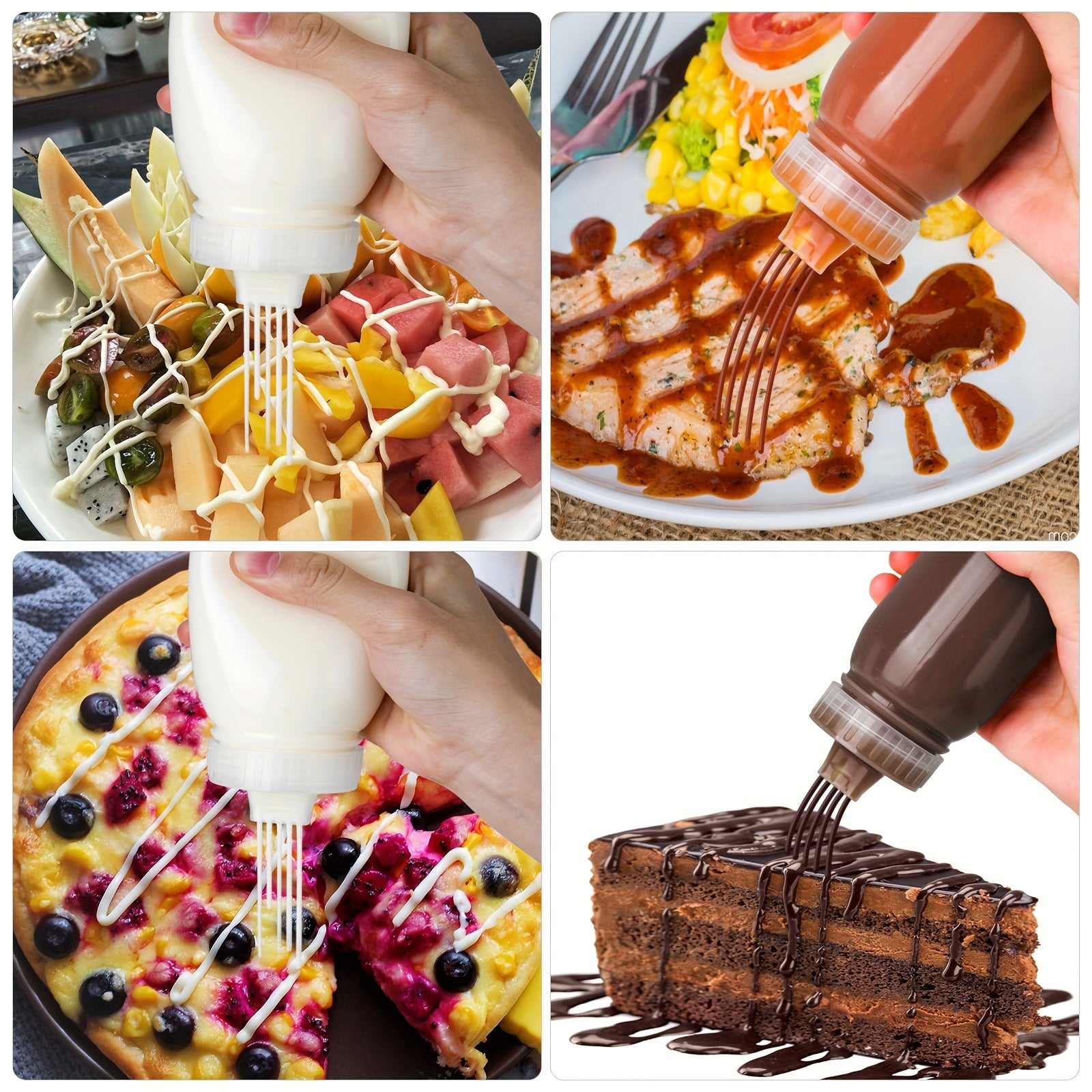 Plastic Condiment Squeeze Bottles Set for Sauces and Salad Dressings, 3-Pack