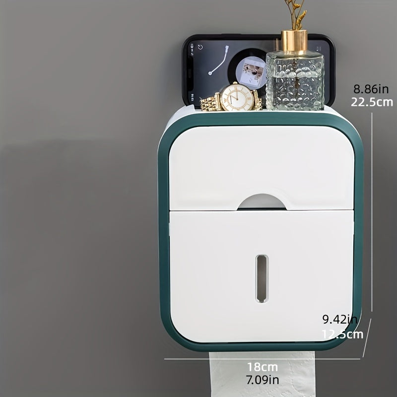 Wall-Mounted Toilet Paper Holder with Storage Shelf No Drilling Needed