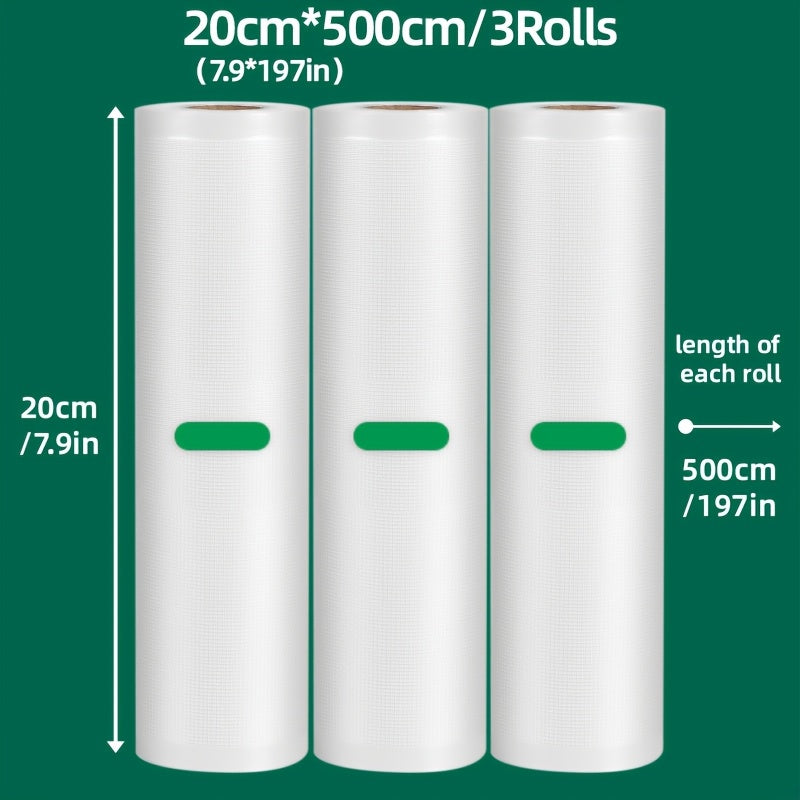 Set of Three 5-Meter Food Storage Vacuum Seal Bags BPA-Free Durable Tear-Resistant Oxidation Odor Protection