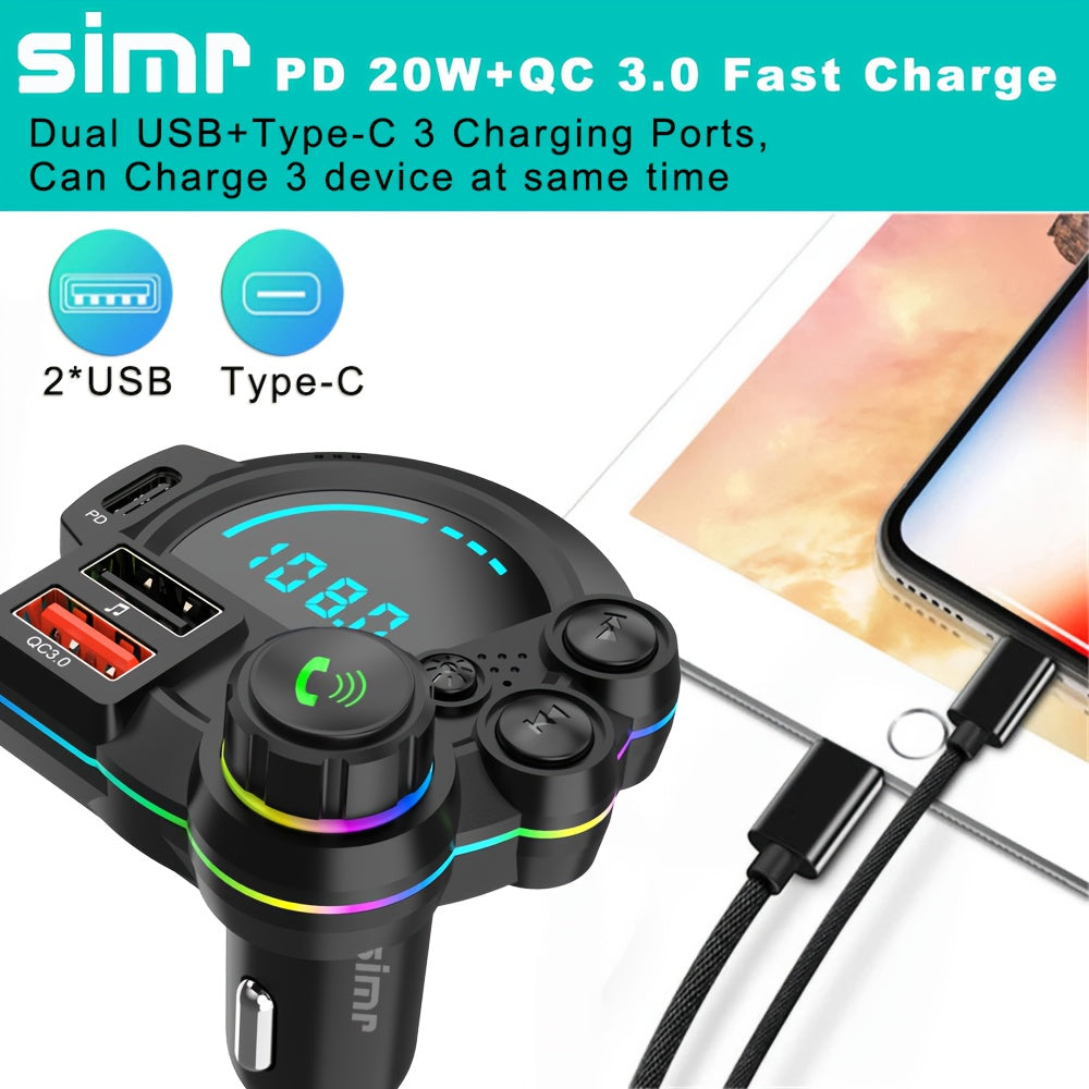 Wireless Car FM Transmitter USB MP3 Player with RGB Lights and Bass Sound