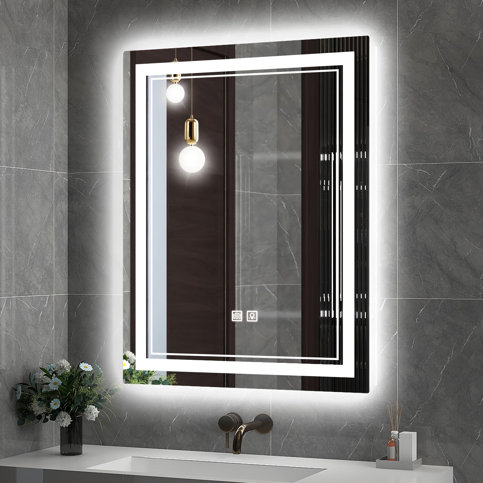 Touch-Controlled LED Bathroom Mirror with Adjustable Brightness and Defogging