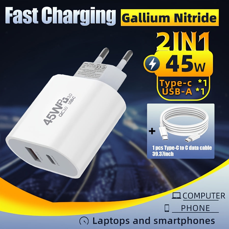 45W Dual Port Fast Charger for iPhone 15 16 iPad Tablets White