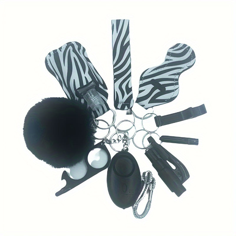 Women Self Set Pink PVC Personal Alarm Window Breaker Car Keychain Kit