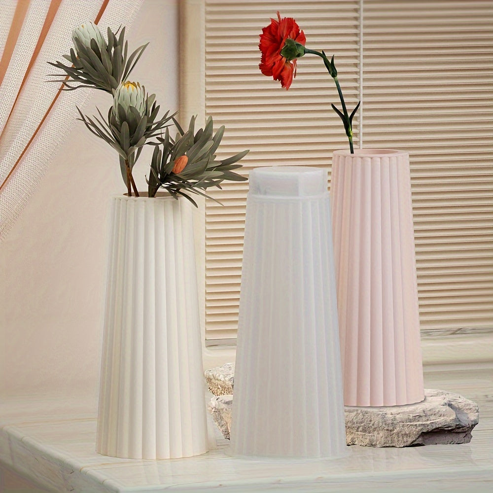 Silicone Mold for Making Striped Flower Vase Aromatherapy Candle Plaster Ornament Pen Holder Resin Decor