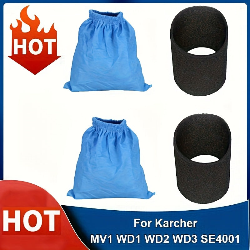 Karcher MV1/WD1/WD2/WD3/NT seriyali vakuum filtri; Uy ustaxonasi uchun yuqori samarali mato sumkalar HEPA darajasidagi changni olib tashlash (2 dona universal model)