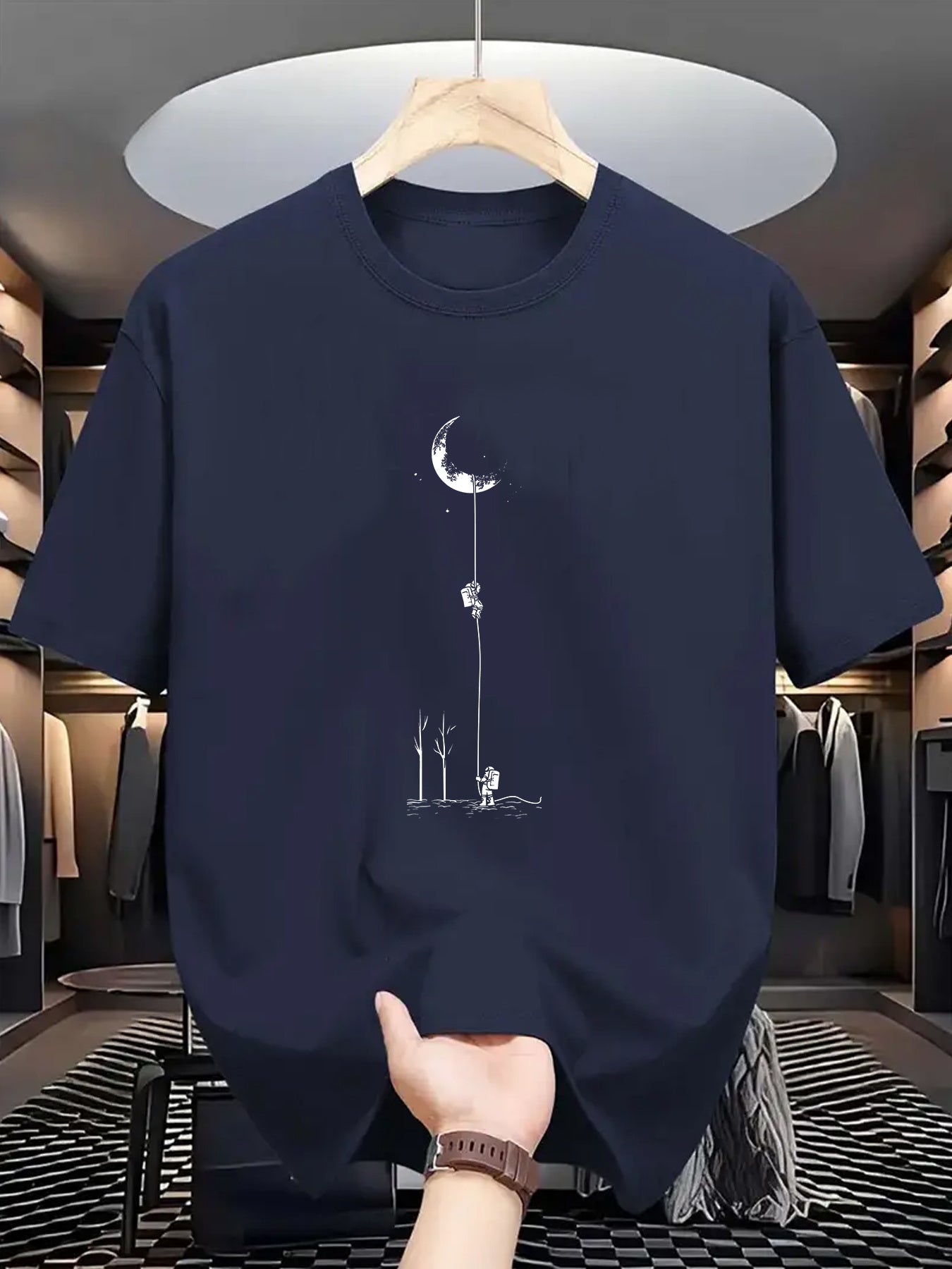 Men's Moon Landing Graphic T-Shirt Polyester Crew Neck Summer Casual Street Style Available in Black Burgundy Green Blue Grey