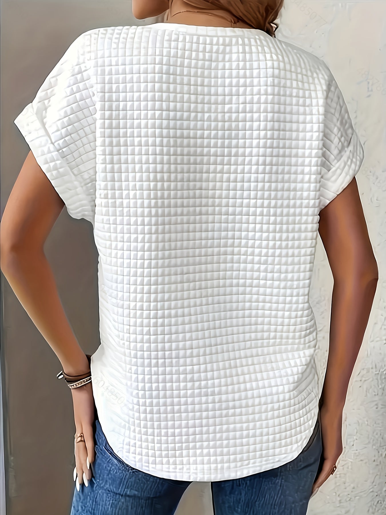 Women's Black Short Sleeve T-Shirt, Textured Cotton, Casual Summer Wear