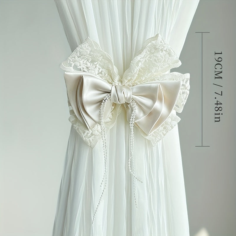 Pink Lace Bow Curtain Tieback French Romantic Style Polyester Punch-Free Clip