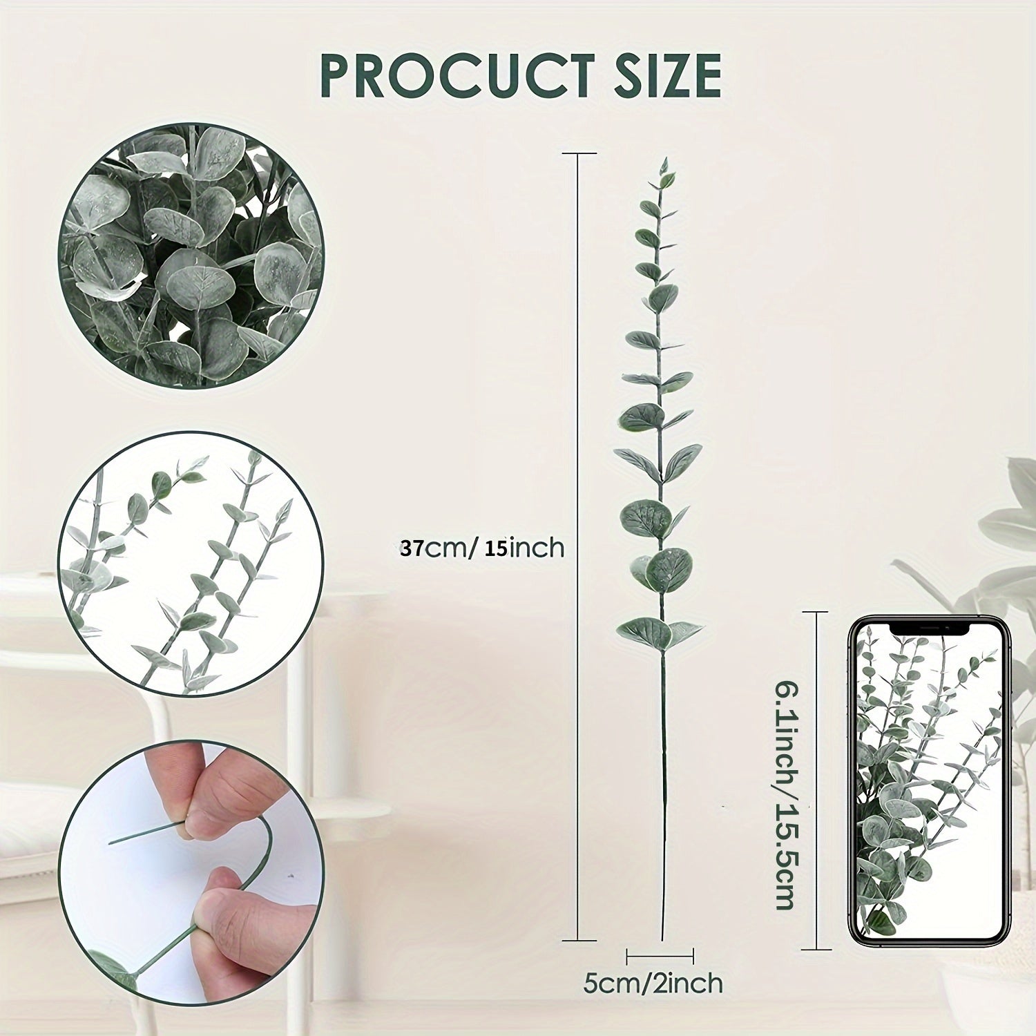 10 Realistic Eucalyptus Leaf Stems for Spring Decor, Faux Green Foliage