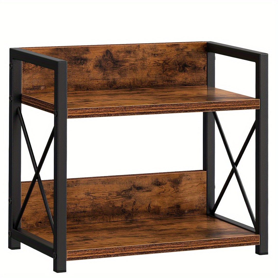 Country Brown Wooden Metal Countertop Organizer with Two Tiers for Kitchen Storage