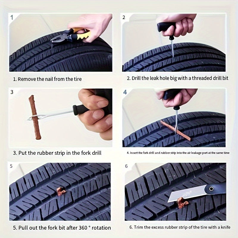 Universal Tire Repair Kit for Cars and Motorcycles with Rubber Strips and Glue