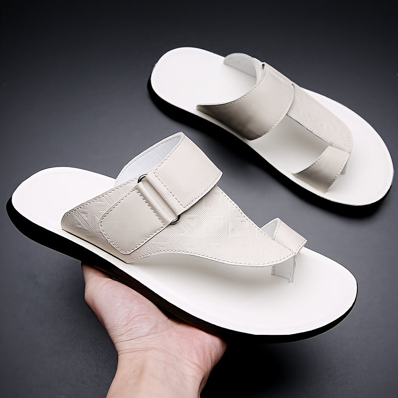 Men's Summer Casual Slides with Adjustable Strap Lightweight PU Non-Slip Beige