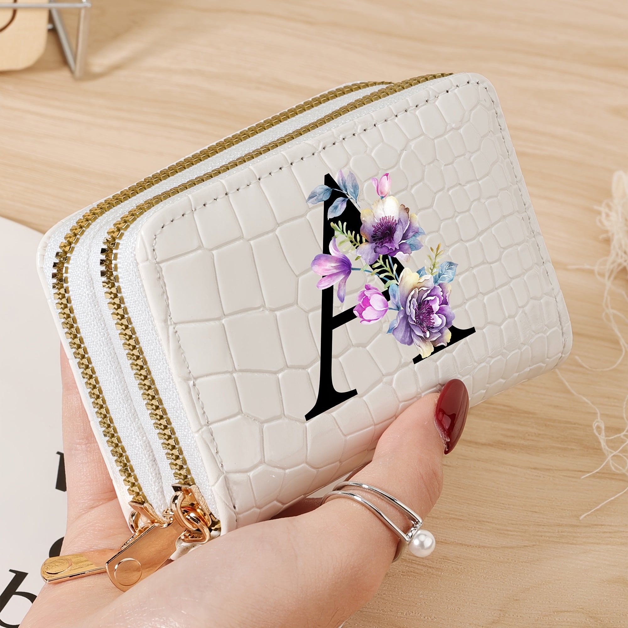 Minimalist Floral Credit Card Holder with Zipper Coin Purse for School and Back-to-School Supplies