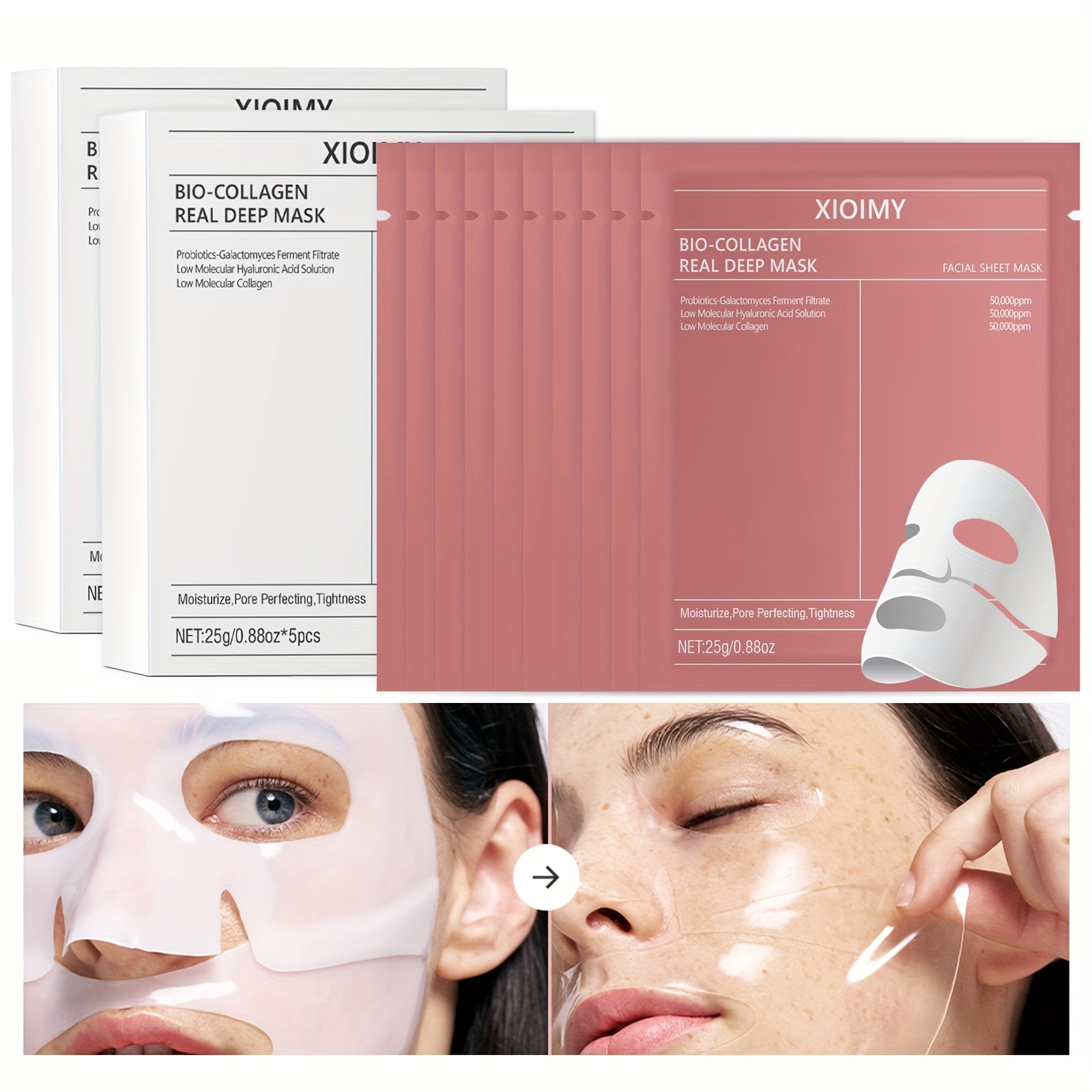 10pcs Bio-Collagen Facial Masks Moisturizing Brightening for All Skin Types