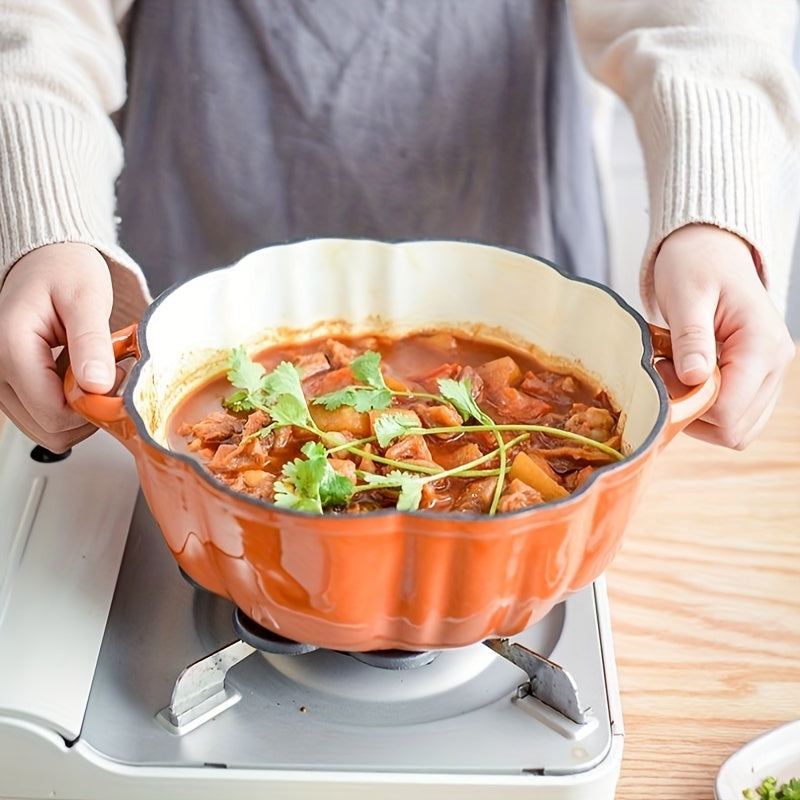 Enamel Pumpkin-Shaped Saucepan with Lid Non-Stick Stew Pot Induction Safe