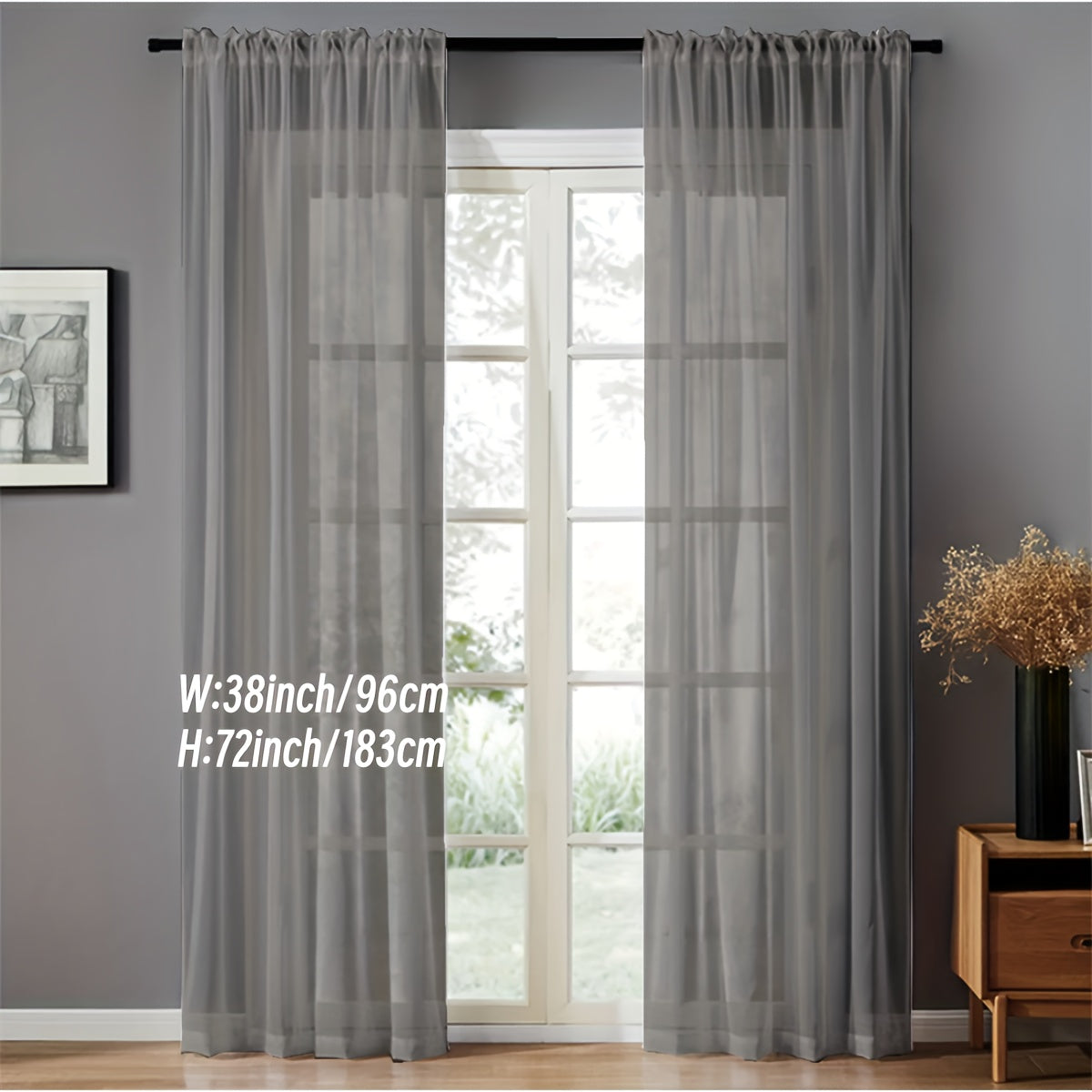 Pair of Sheer Voile Curtains with Rod Pocket for Kitchen Bedroom Living Room