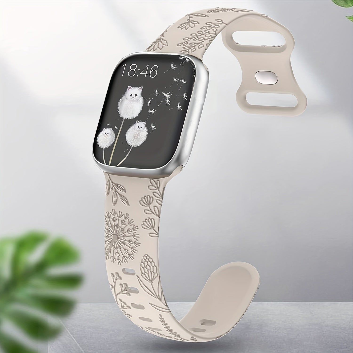 Elegant Floral Silicone Watch Band for Apple Watch Series SE/8/7/6/5/4/3/2/1 Adjustable Skin-Friendly Blue Clasp