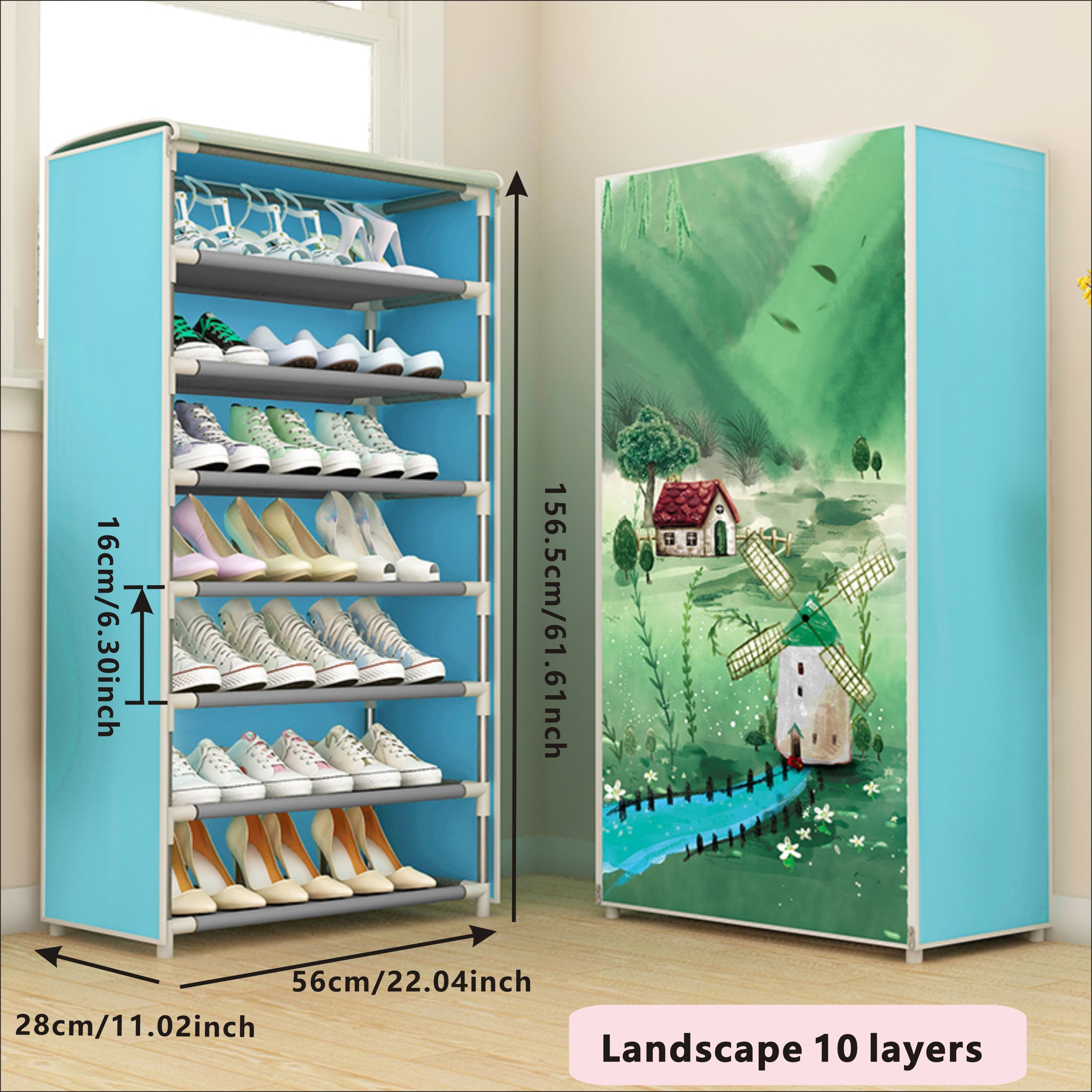 Durable Shoe Storage Cabinet with Fabric Zipper Cover for Hallways and Closets