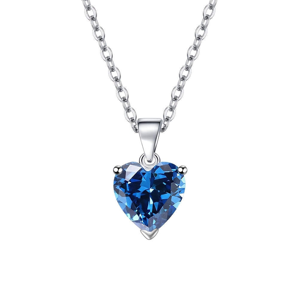 Women’s Sterling Silver Heart-Shaped Blue Zirconia Jewelry Set for Weddings
