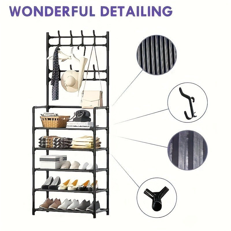 Elegant Coat Rack Shoe Organizer with Multi-Layer Shoe Rack and Bubble-Free Finish