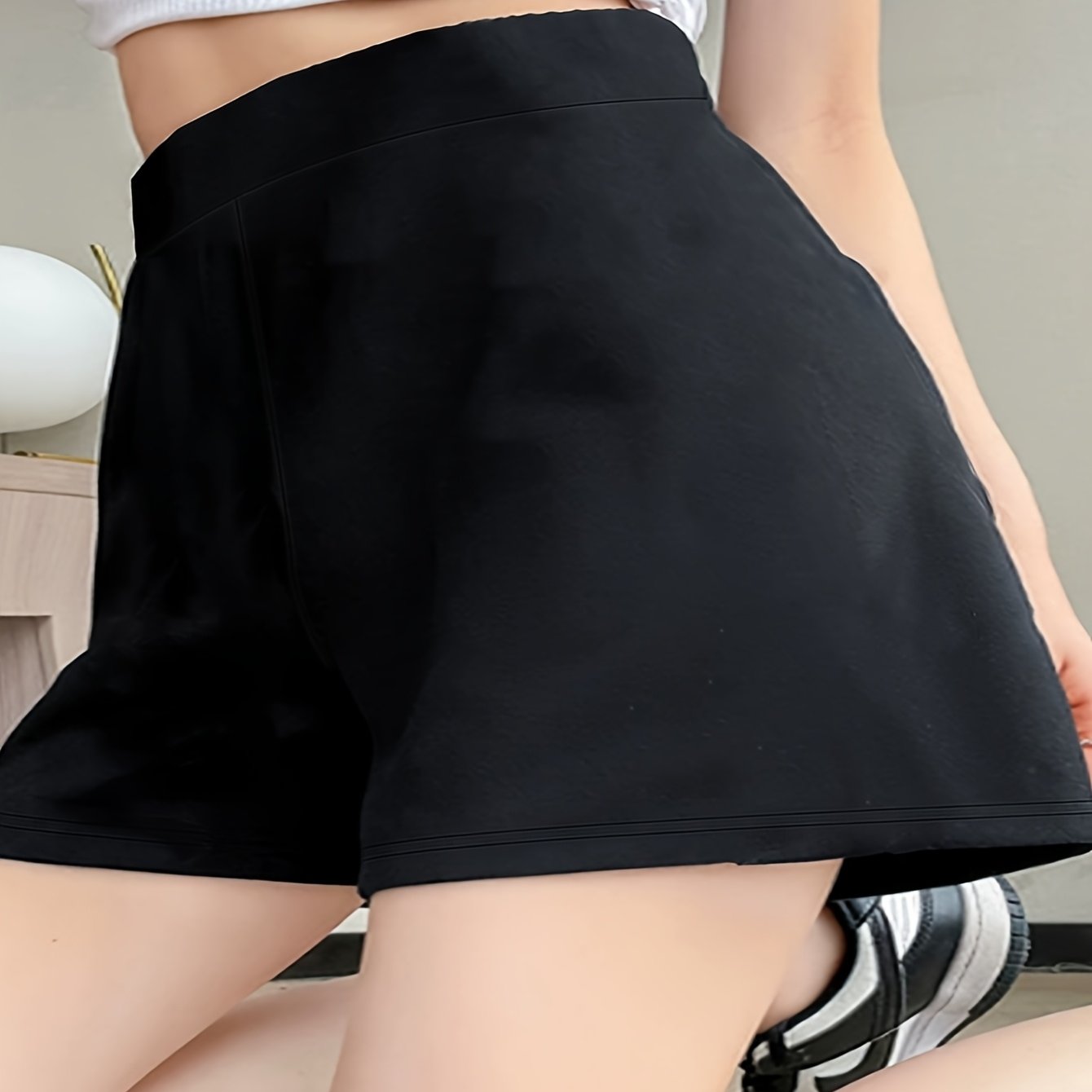 Plus Size Elastic Loose Pants Black Straight Leg Shorts Summer Comfortable Clothing