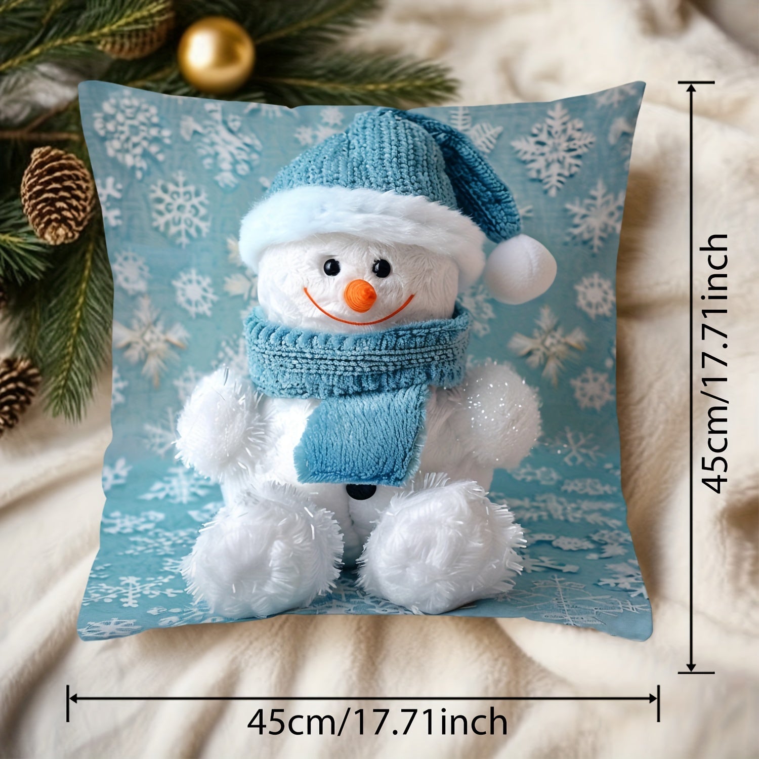 Christmas Snowman Throw Pillow Cover 44.96cm Polyester Zipper Sofa Living Room Bedroom