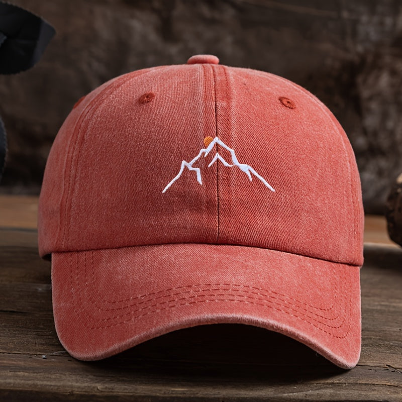 Embroidered Mountain Peak Baseball Cap Adjustable Curved Brim for Hiking and Fishing