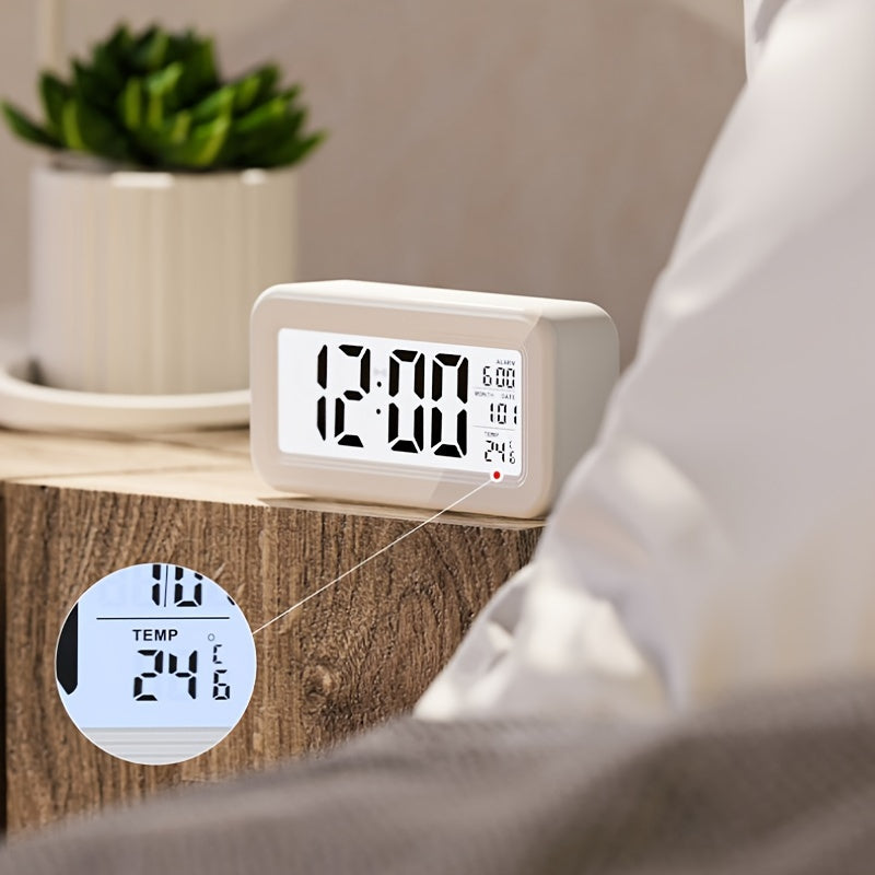 Digital Alarm Clock with Backlit LCD Silent Design Date and Temperature Function