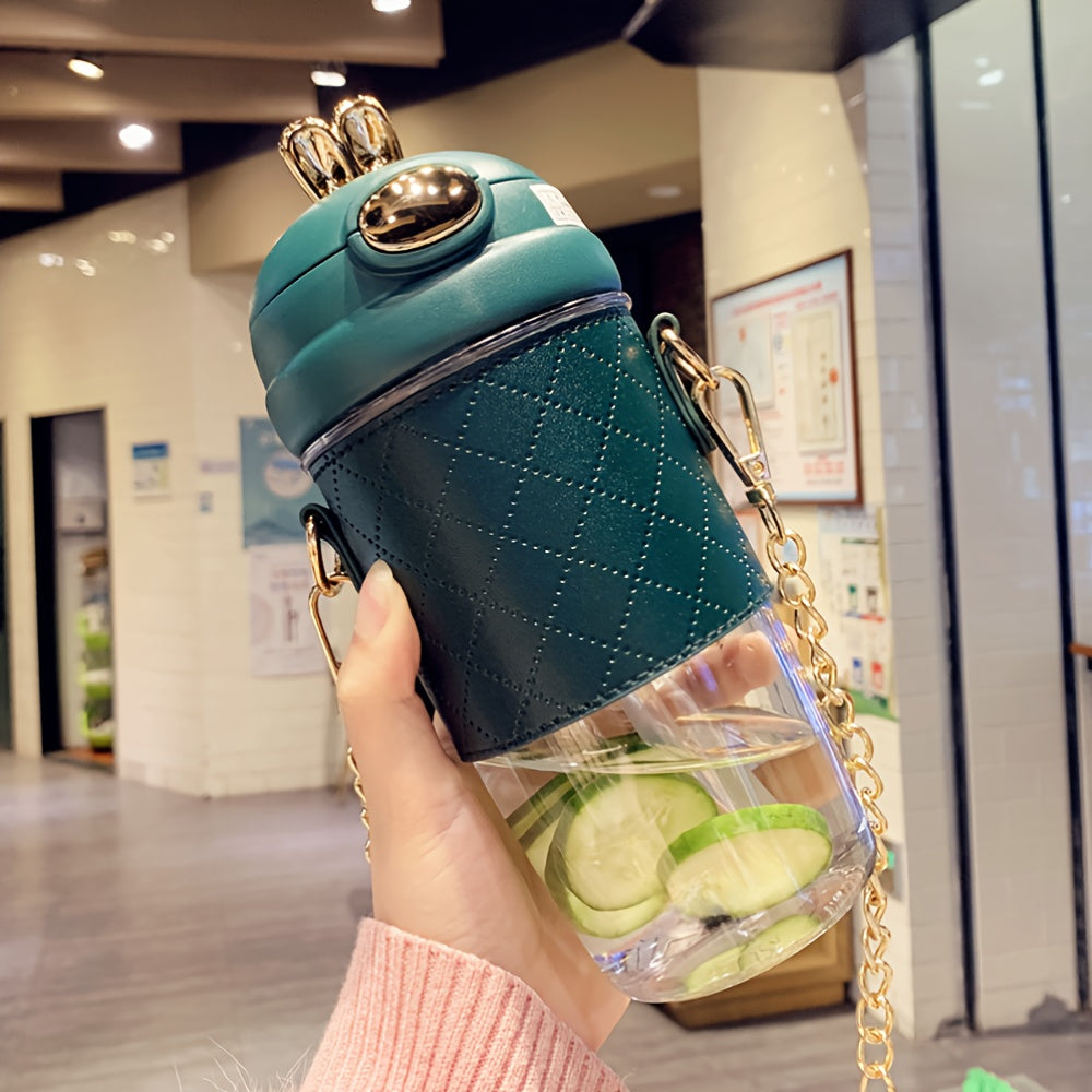 Girl Water Bottle with Straw Drop-Proof Plastic Portable High-Temperature Resistant Includes 4 3D Stickers