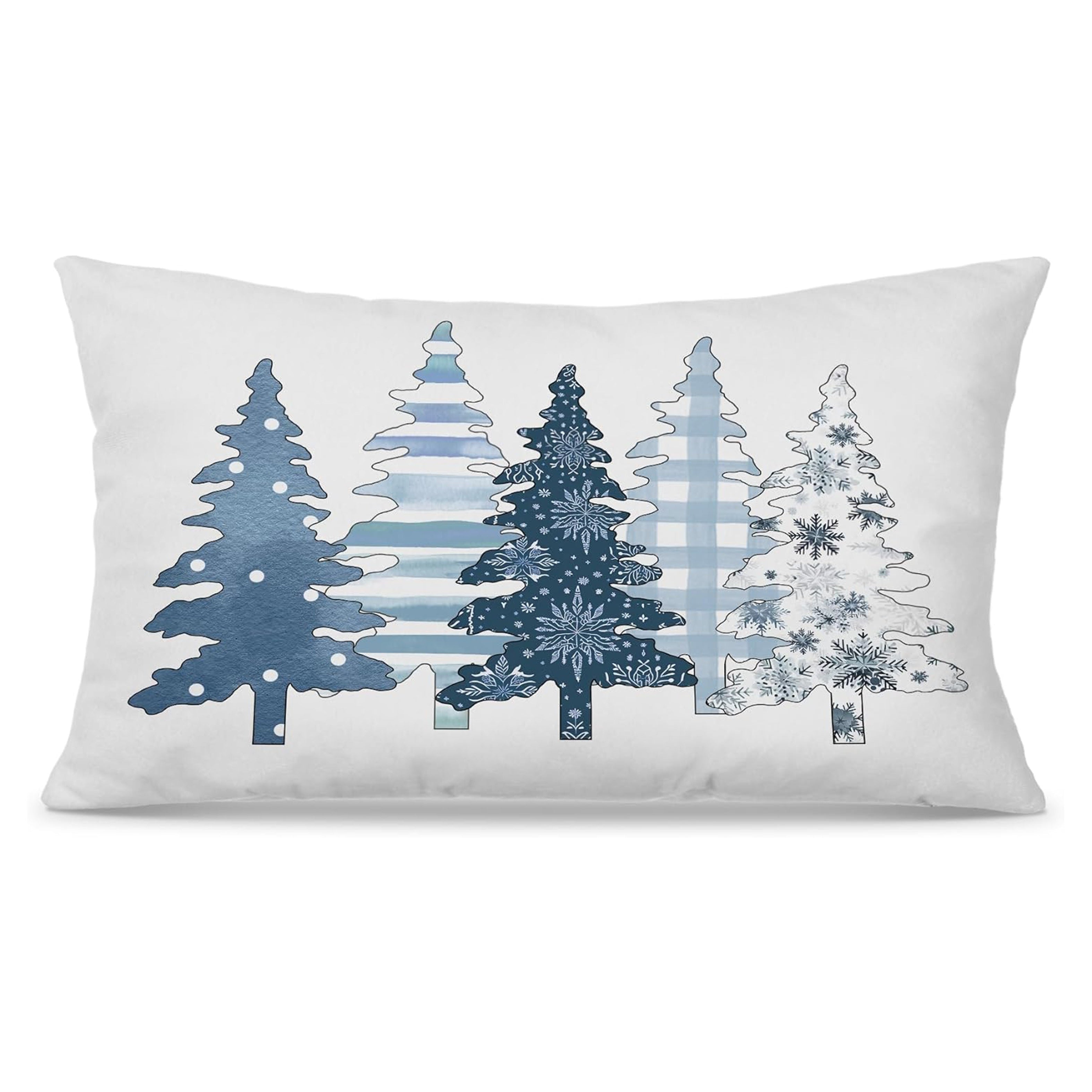 Christmas Pillow Covers Blue Festive Tree 30x50cm Machine Washable Holiday Decor