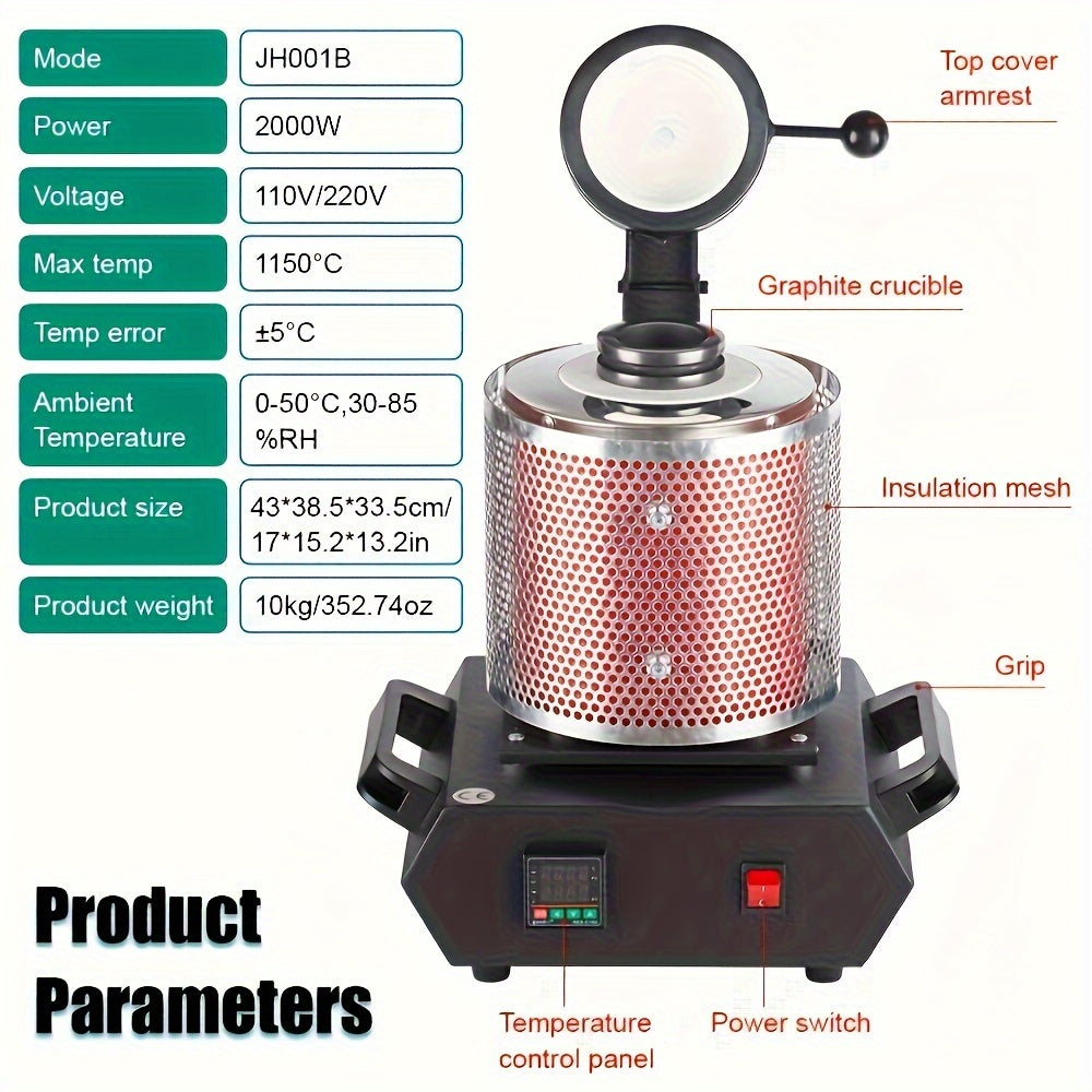 3kg Metal Melting Furnace Kit with Stainless Steel Crucible and Ceramic Insulation