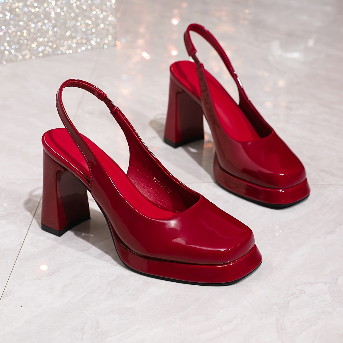 Women's Thick Sole Platform High Heels Square Toe Dress Shoes