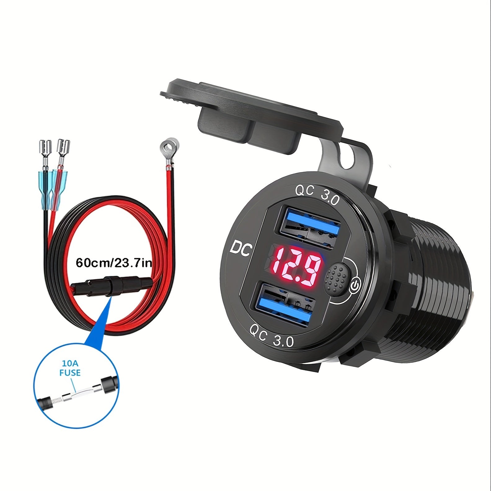 Dual USB Car Charger Aluminum Alloy Fast Charging Adapter for Vehicles Boats