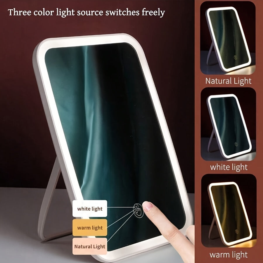 Portable LED Makeup Mirror with Touch Screen, Non-Glare Lighting, Rechargeable Battery