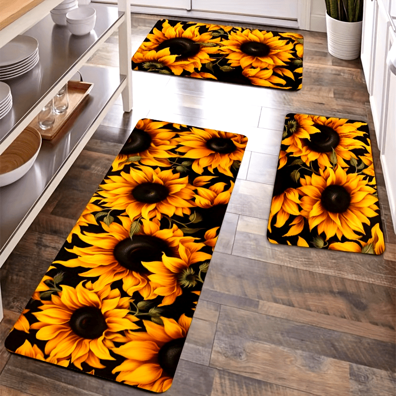 Sunflower Pattern Rug Non-Slip Bathroom Kitchen Mat Machine Washable Polyester