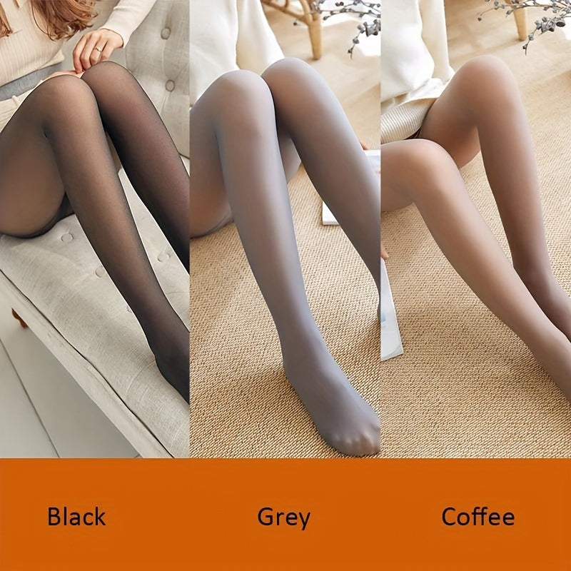 Women's Fleece-Lined Tights Solid Color Lace Knit Hosiery Elegant